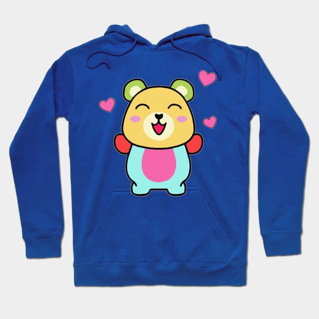 Happy smiling baby teddy bear with love hearts. Kawaii cartoon Hoodie by SPJE Illustration Photography